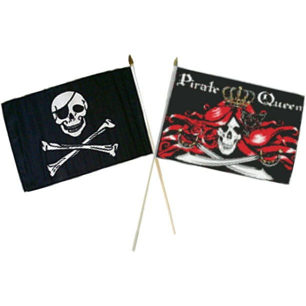12x18 12"x18" Wholesale Combo Pirate Calico Jack & Queen Pirate Stick Flag 